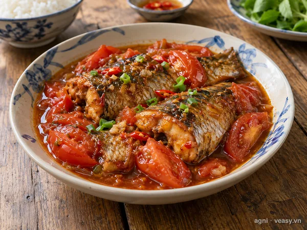 Cá đối kho cà chua (ảnh minh hoạ do AI tạo)