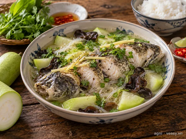Cá quả hấp bầu (ảnh minh hoạ do AI tạo)