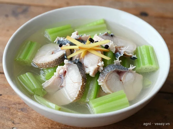 Canh cá quả nấu rau cần (ảnh minh hoạ do AI tạo)