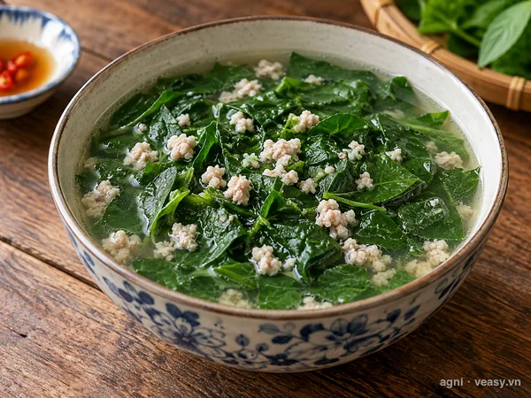 Canh rau ngót nấu thịt băm (ảnh minh hoạ do AI tạo)