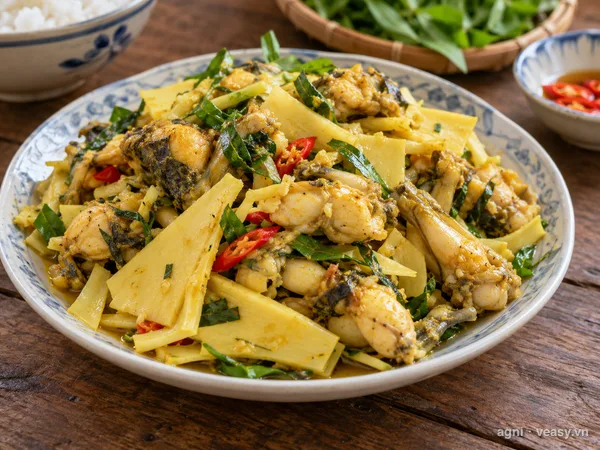 Ếch xào măng (ảnh minh hoạ do AI tạo)