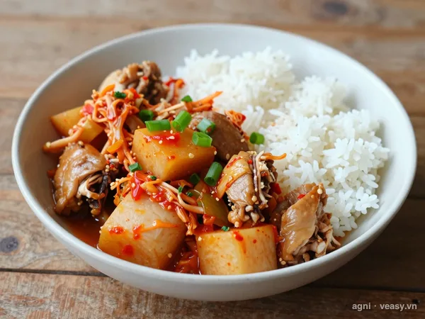 Gà kho kim chi (ảnh minh hoạ do AI tạo)