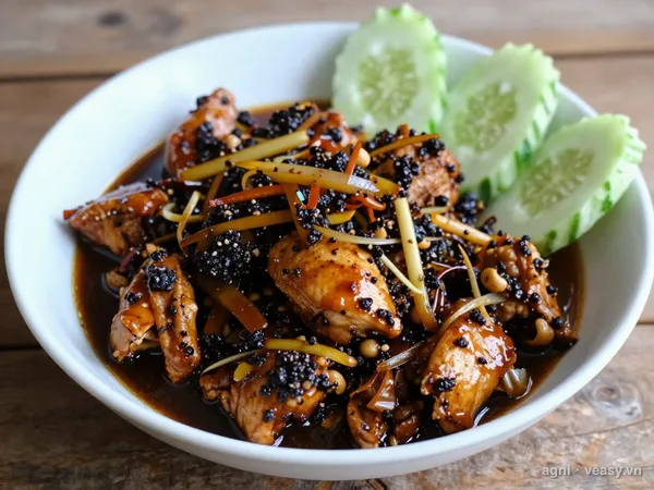 Gà xào tiêu đen (ảnh minh hoạ do AI tạo)