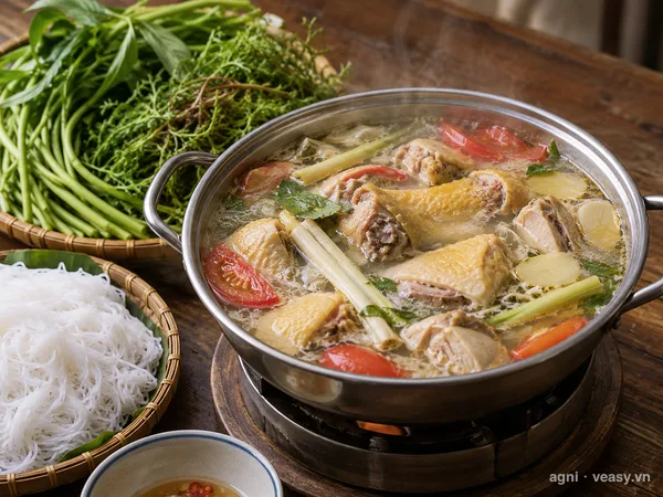 Lẩu gà nấu mẻ (ảnh minh hoạ do AI tạo)