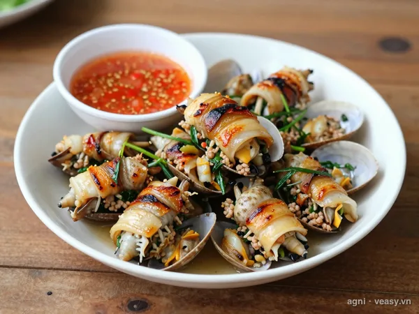 Ngao nướng mỡ chài (ảnh minh hoạ do AI tạo)