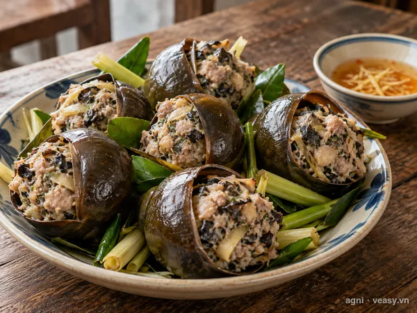 Ốc bươu nhồi thịt hấp (ảnh minh hoạ do AI tạo)