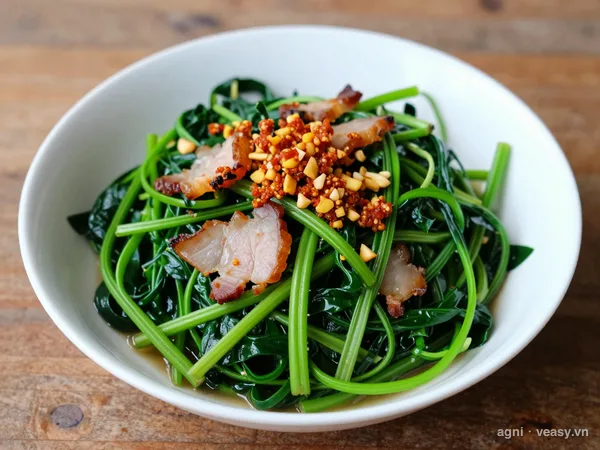 Rau muống xào mắm ruốc (ảnh minh hoạ do AI tạo)