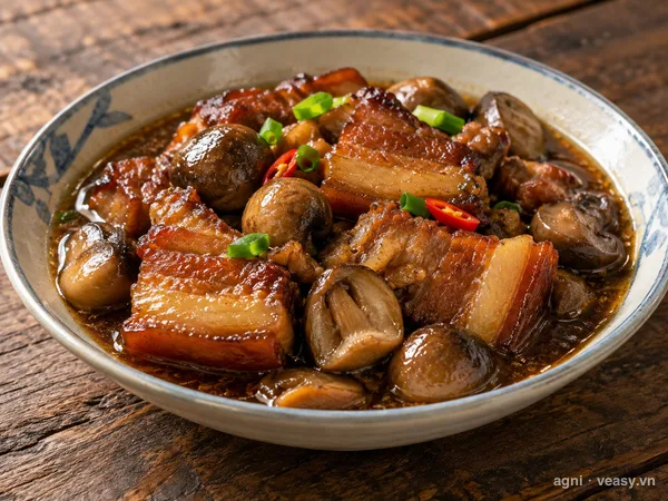 Thịt ba chỉ kho nấm rơm (ảnh minh hoạ do AI tạo)