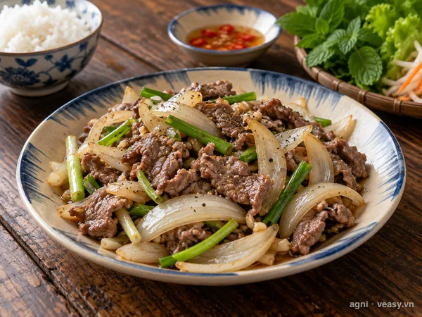 Thịt bò xào hành tây (ảnh minh hoạ do AI tạo)