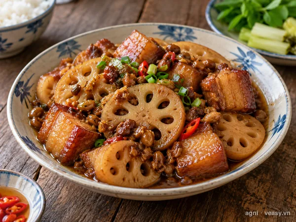 Thịt kho củ sen (ảnh minh hoạ do AI tạo)